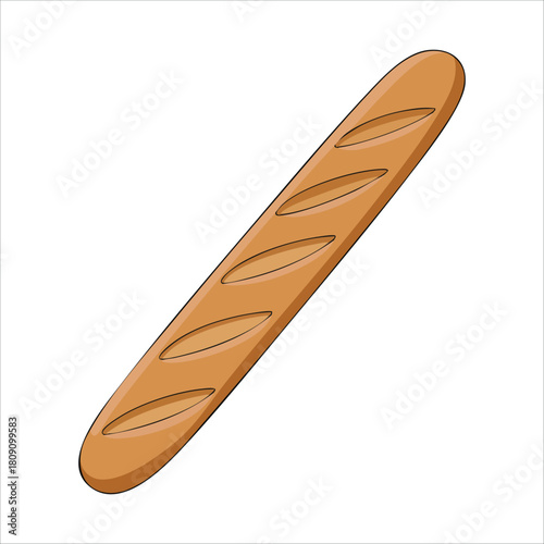 fresh French brown baguette bread vector art isolated on white background