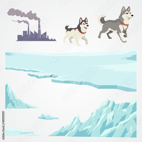 collection Arctic Syberint huskey character, iceburg, industrial, illustration design