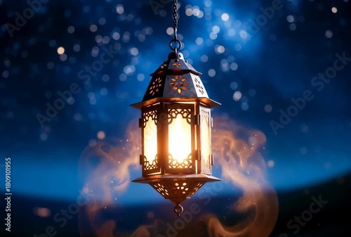 Wallpaper Mural Mystical Ramadan Lantern with Dynamic Smoke Effects against a Starry Night Backdrop Torontodigital.ca