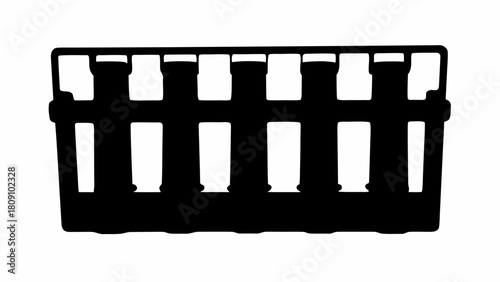 Silhouette of a black plastic basket with rectangular compartments for holding various items neatly arranged