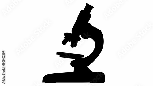 Silhouette of a microscope with visible lens and stage for scientific observation and analysis work one hundred
