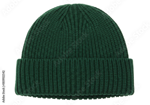 Foto Isolated ribbed knit beanie hat, cold weather accessory for men or women, plain
