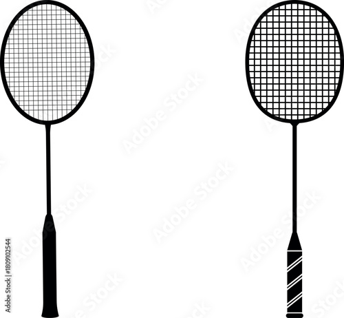 Badminton icon set. badminton racquets with shuttlecock line art vector icon for sports apps and websites.