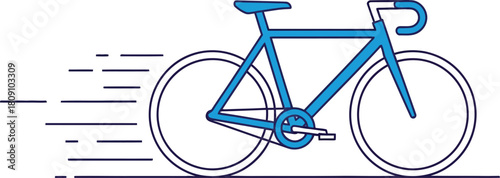 Blue bicycle speeding with motion lines on a white background illustration