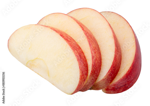 Red apple slices on white background. File contains clipping paths.