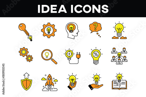 idea innovation solution creative thinking icon set solid line