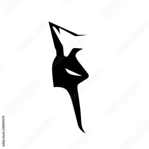 Minimalist abstract fox or wolf head icon in black, stylized with sharp angles and an aggressive stance, symbolizing vigilance, stealth, strategy, and modern brand design.