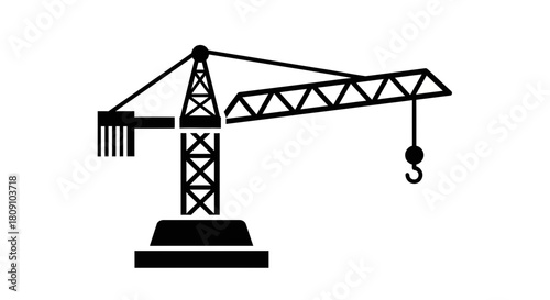 Tower Crane Construction Machinery Silhouette Icon Vector