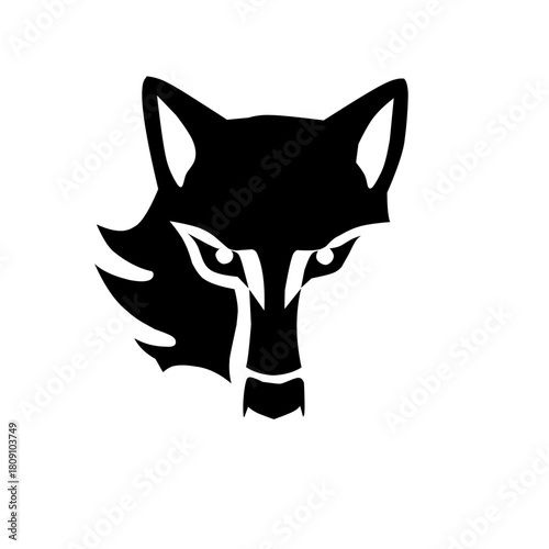 Intense wolf or fox head icon silhouette, symbolizing fierce determination, strategy, leadership, and wild strength. Ideal for bold, powerful, and security-focused branding.