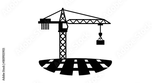 Tower Crane Construction Machinery Silhouette Icon Vector