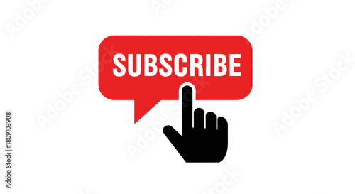 Red Subscribe Button with Hand Cursor Click Vector Icon