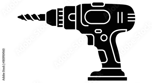 Electric Power Drill Tool Silhouette Icon Symbol