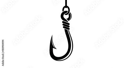 Fishing Hook with Knot Silhouette Vector Icon
