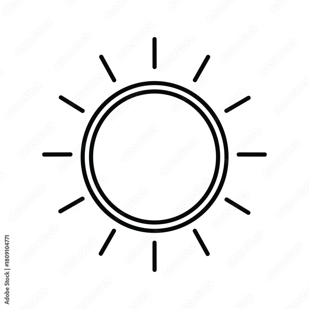 Obraz premium Sun icon with rays, weather symbol, summer, isolated on