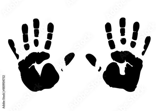 Grunge black handprints vector illustration. Distressed, textured hand silhouettes in black. Perfect for backgrounds, posters, edgy designs, and artistic projects.