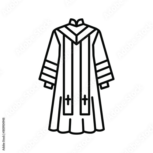 Clerical robe icon, religious vestment and church apparel symbol