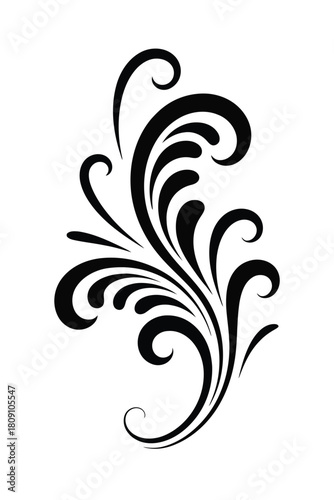 Black swirling flourish decorative element on white background ornament