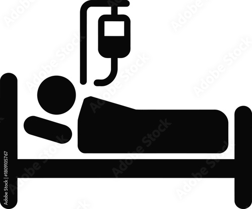 Patient receiving intravenous fluid treatment in a hospital bed symbol