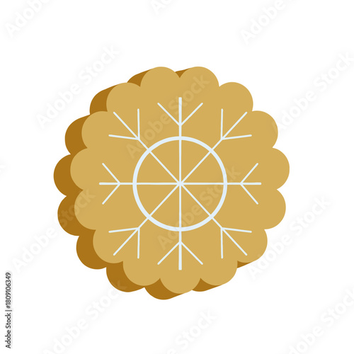 Round Christmas cookies with a snowflake frosting pattern