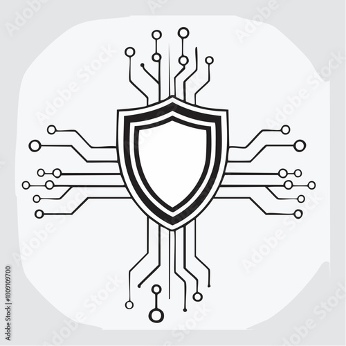 Digital security shield icon representing cybersecurity protection and data privacy for online safety and defense