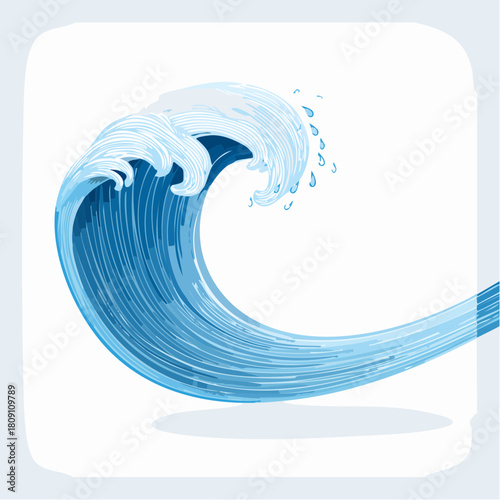Illustration of a Large Ocean Wave Breaking, Depicting Water Movement and Aquatic Scenes