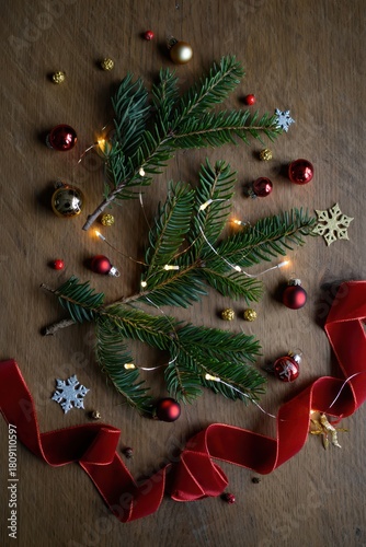 Festive Holiday Decorations with Greenery and Ornaments