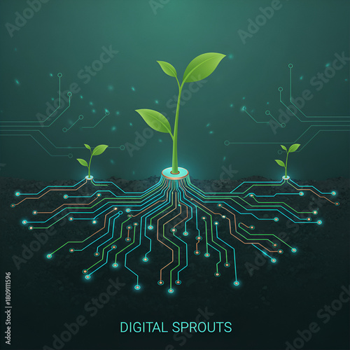 Digital sprouts growing from a circuit board representing technology and growth vector illustration for innovation and future concepts