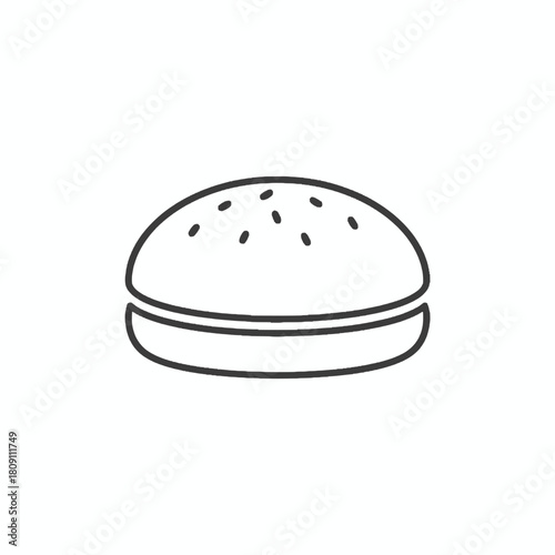 Burger bun outline icon showing a simple line art illustration of a hamburger or sandwich roll with sesame seeds for culinary and food-related graphics