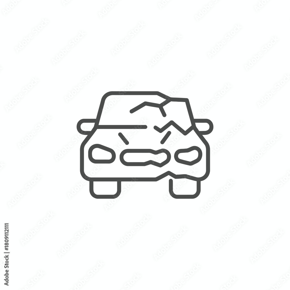 Obraz premium Broken Car Icon Outline Design for Accident, Damage, and Insurance Concepts