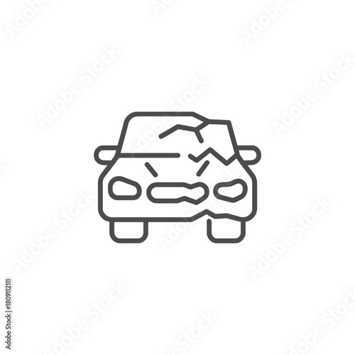Broken Car Icon Outline Design for Accident, Damage, and Insurance Concepts