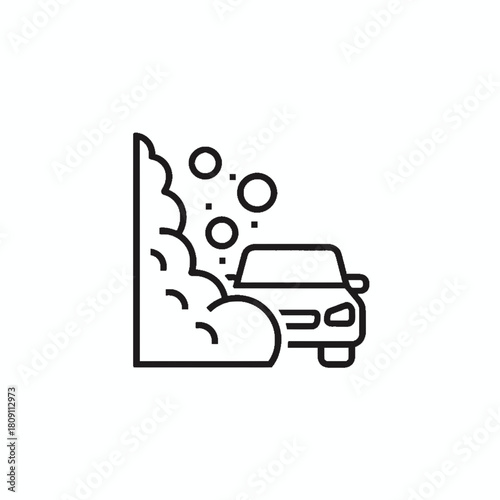 Simple line art icon depicting a car caught in a natural disaster, symbolizing the danger and emergency of a rockfall or landslide accident, representing a risk scenario