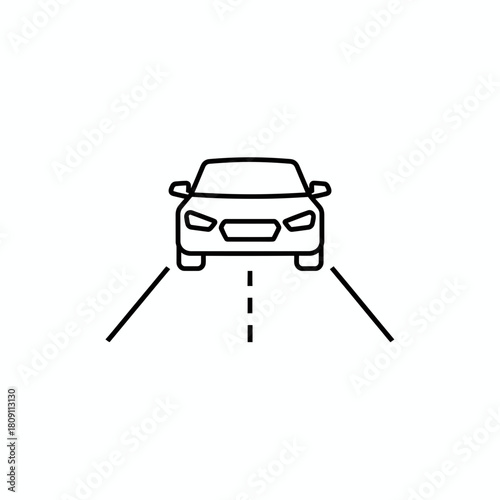 Car on Road Icon Simple Linear Design for Transportation and Travel - Graphic Element