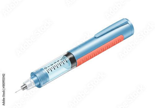 Isolated illustration of an insulin pen injector used for diabetes treatment and control