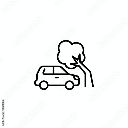 Car Accident Icon Vehicle Damaged by Fallen Tree Outline Illustration