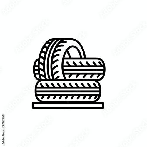 Stacked car tires icon in a clean vector outline illustration, perfect graphic symbol for auto service, repair, and transportation design concepts for various projects