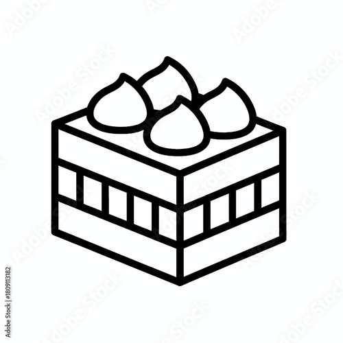 A delightful isometric icon of a layered cake with frosting swirls, perfect for baking and dessert themes
