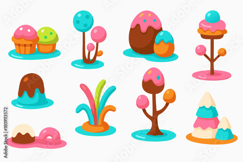 Playful candy land elements for whimsical designs, perfect for colorful games and delightful confectionary themes