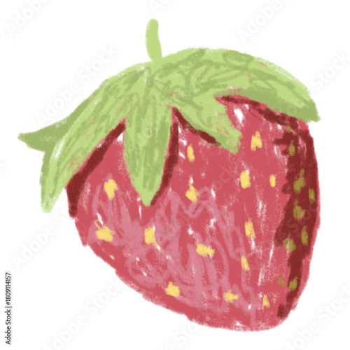 A Strawberry Drawn with Pastel Crayon
