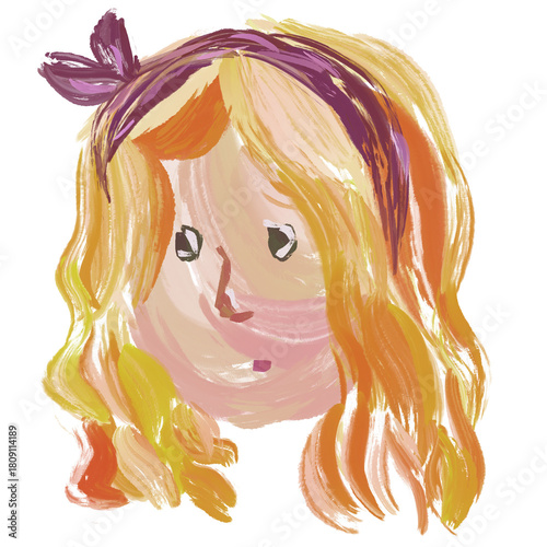 A girl with purple headband Drawn with Pastel Crayon