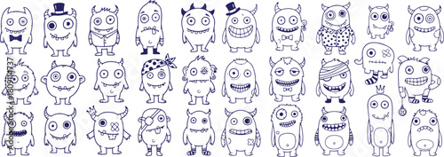 Vector art of collection of hand drawn cute funny doodle monsters isolated on