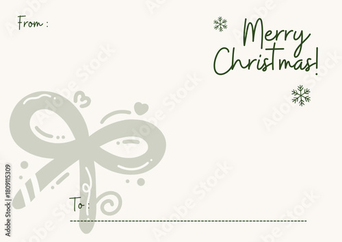 Merry Christmas greeting card with a bow