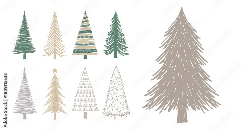 Obraz premium Set of stylized christmas tree illustrations with transparent background