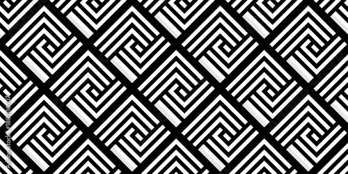 Minimal line Seamless geometric pattern with shapes. Decoration and maze ornament. Modern abstract square line seamless pattern background. Seamless vintage design fabric geometric element.