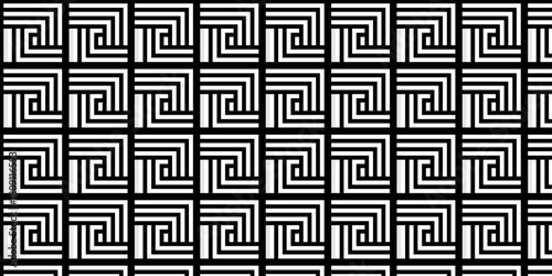 Minimal line Seamless geometric pattern with shapes. Decoration and maze ornament. Modern abstract square line seamless pattern background. Seamless vintage design fabric geometric element.