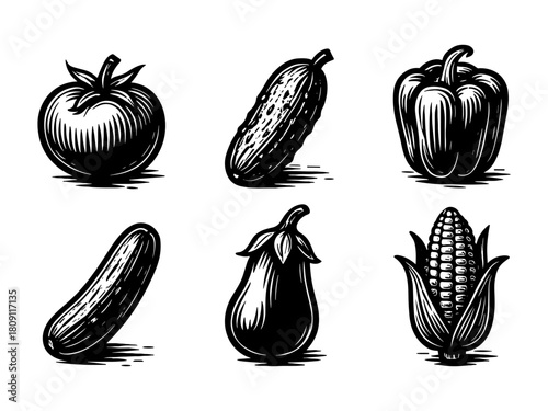 Vegetable vintage style engraving icons, farm food set