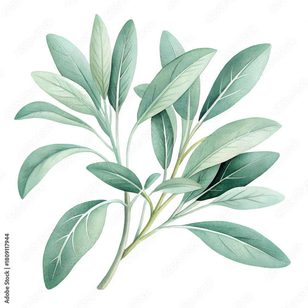 Fototapeta premium Fresh sage herb plant sprig isolated on black background