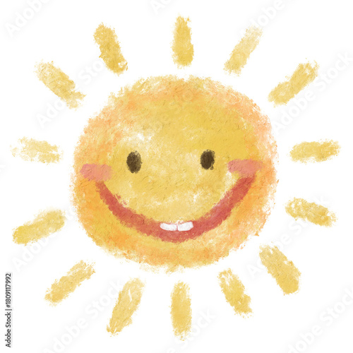 Cute Smiley Sunshine Drawn with Pastel Crayon
