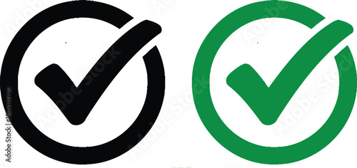 Two check mark icons, one in black and one in green, enclosed in circles, symbolizing approval or completion.