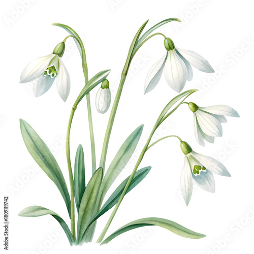 Delicate white snowdrop flowers bloom against a stark black background