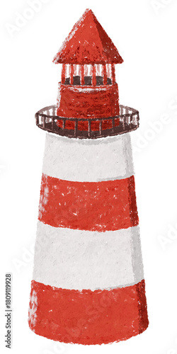 Red and white lighthouse Drawn with Pastel Crayon